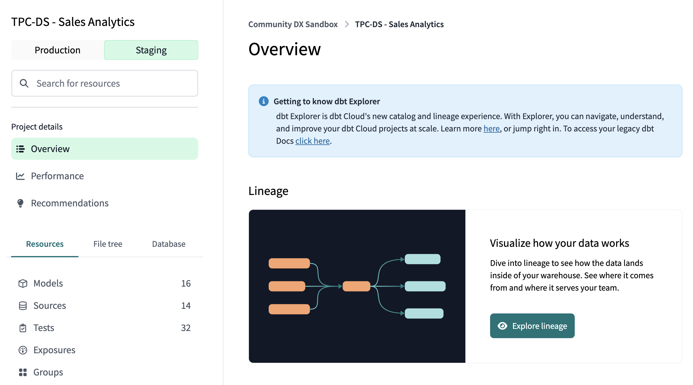 Explore in a staging environment